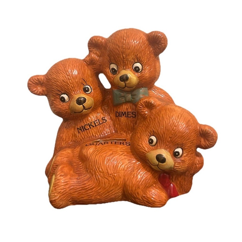 Vintage J.S.N.Y.  Bear 3 Slot Quarters, Dimes, and Nickels Coin Money Bank